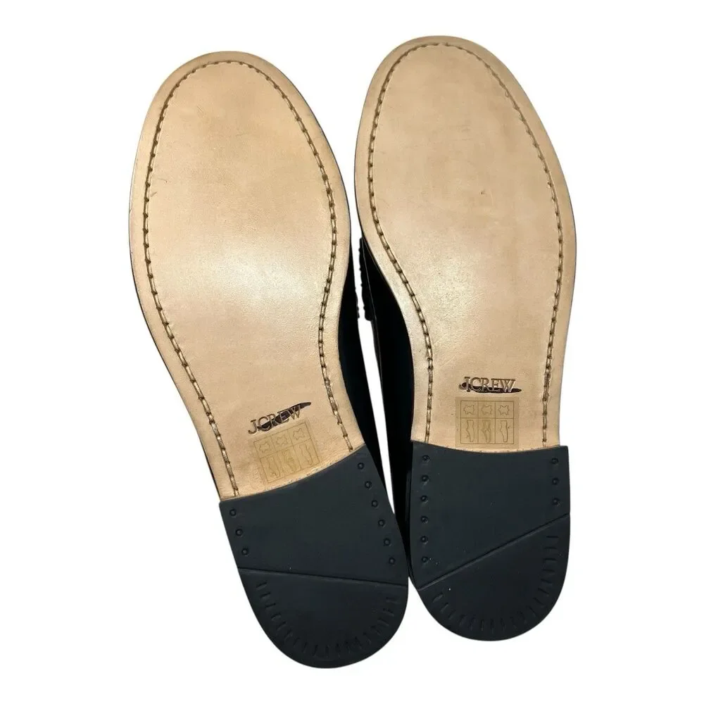 J Crew Penny Loafers Mens 9.5 Black Leather Sole Business Preppy Luxury Shoes